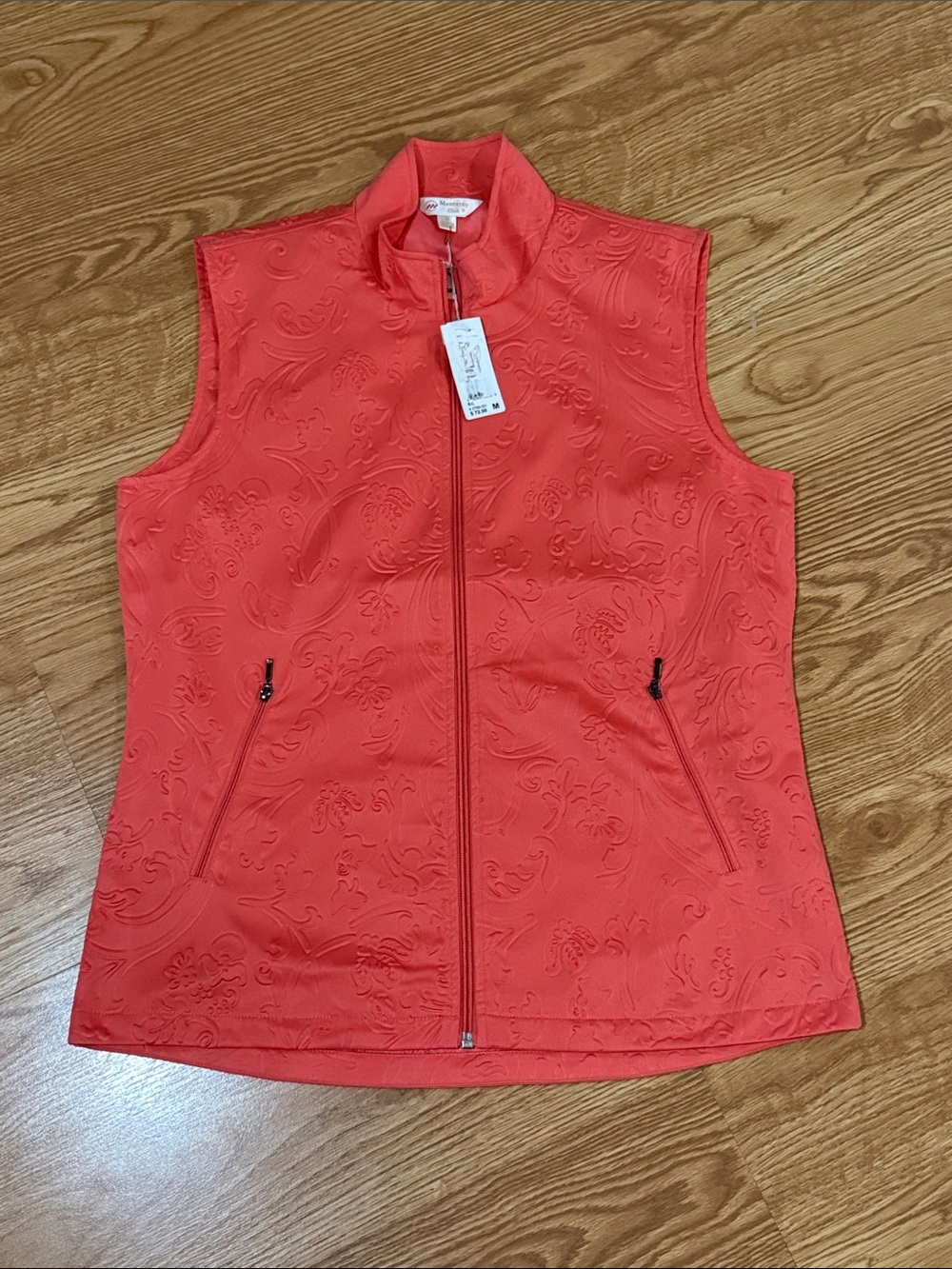 Sleeveless Embossed Zip-Front Vest in Coral by Karen Scott
